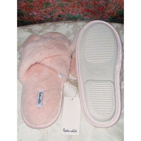 Splendid Pink Furry Criss Cross Open Toe Slip On Slippers Shoes M/L - Picture 3 of 7